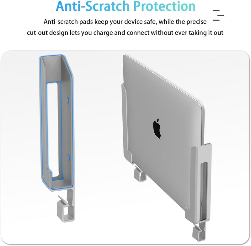 IFCASE Wall, Under Desk Laptop Mount for MacBooks, Surface, Tablets with Cable Holder, Adhesive & Screws in, Anti-Scratch Pads - 24/26/29/31mm Thick (Gray) - Image 4